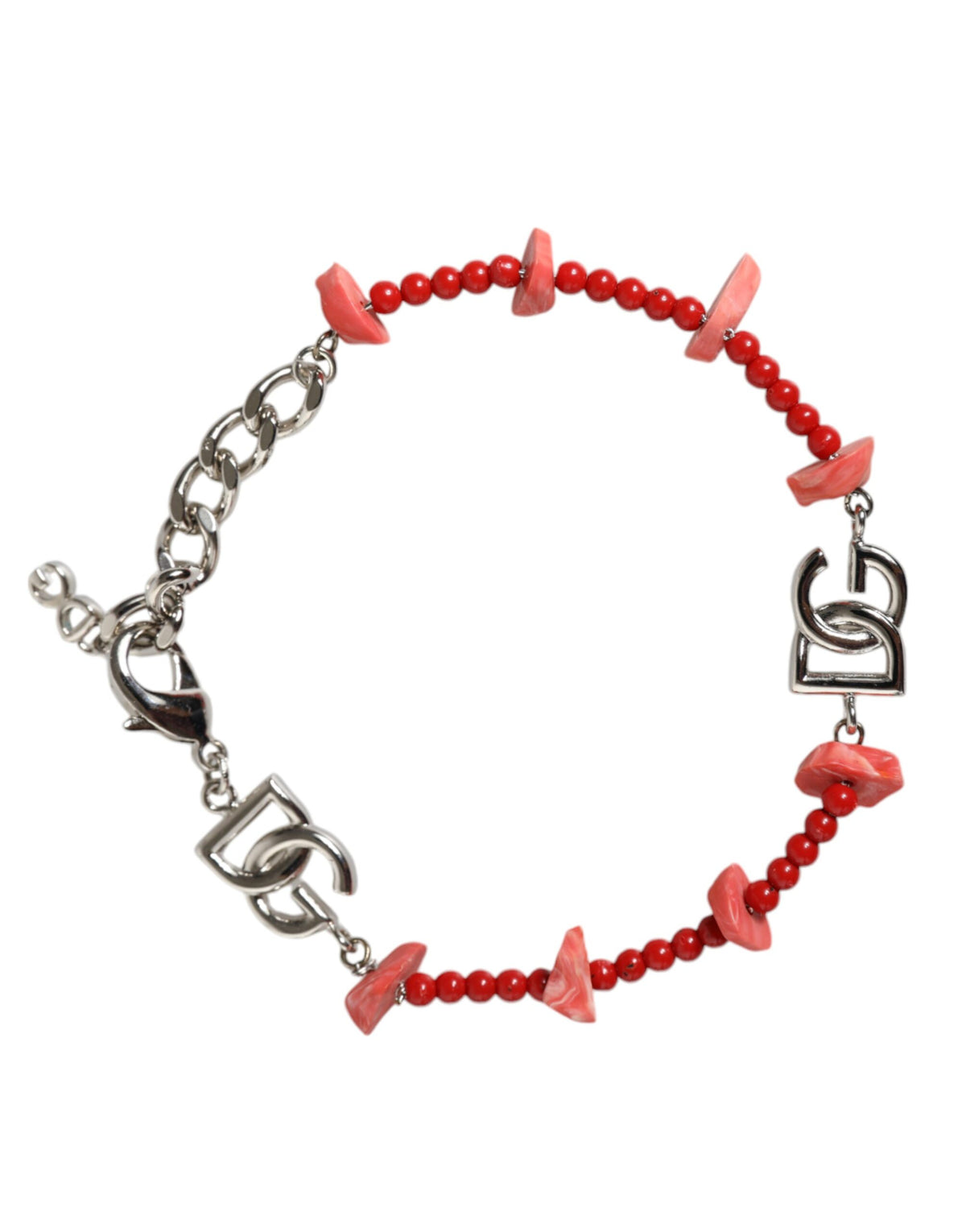 Bracelet Dolce &amp; Gabbana en laiton argenté, perles de résine et logo DG.