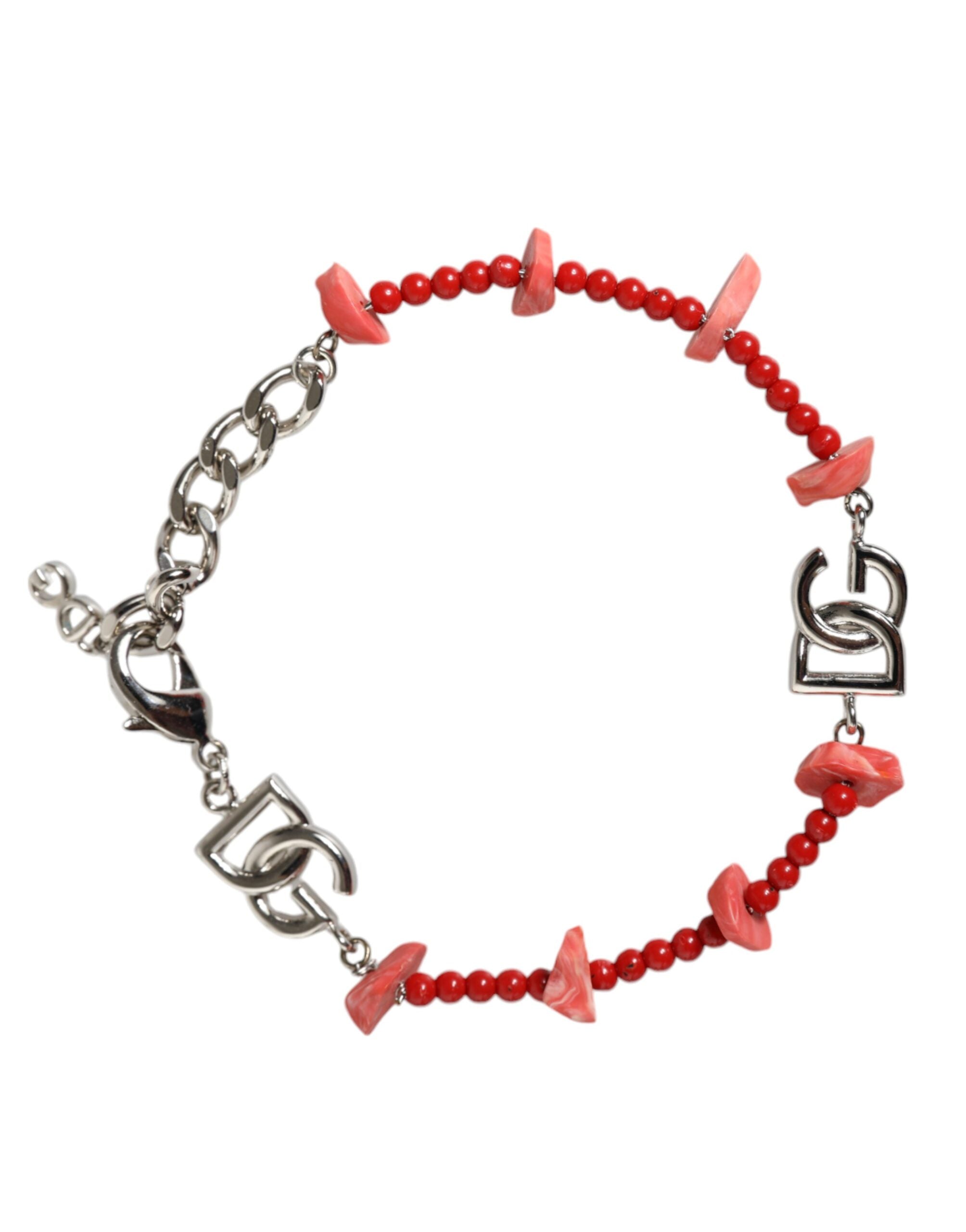 Bracelet Dolce &amp; Gabbana en laiton argenté, perles de résine et logo DG.