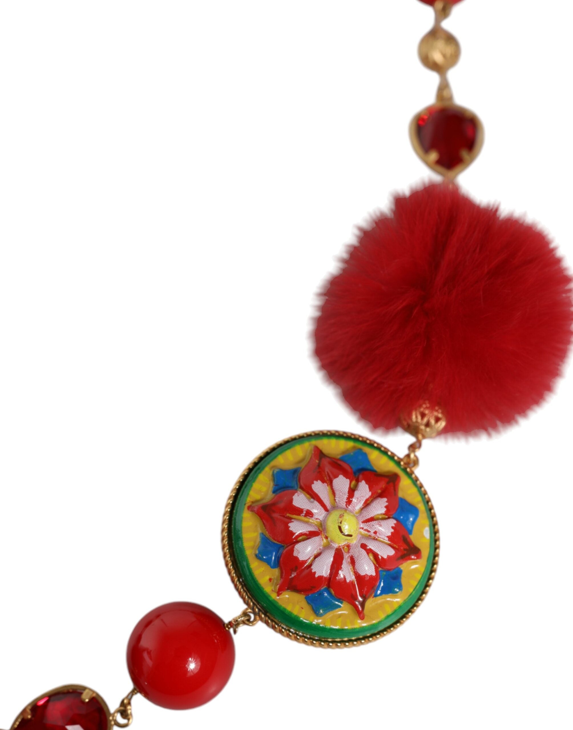 Ceinture Torero Dolce &amp; Gabbana en laiton doré, fourrure rouge et cristaux