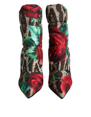 Dolce &amp; Gabbana Mehrfarbige Leoparden-Rosen-Stiefel bis zur Wade