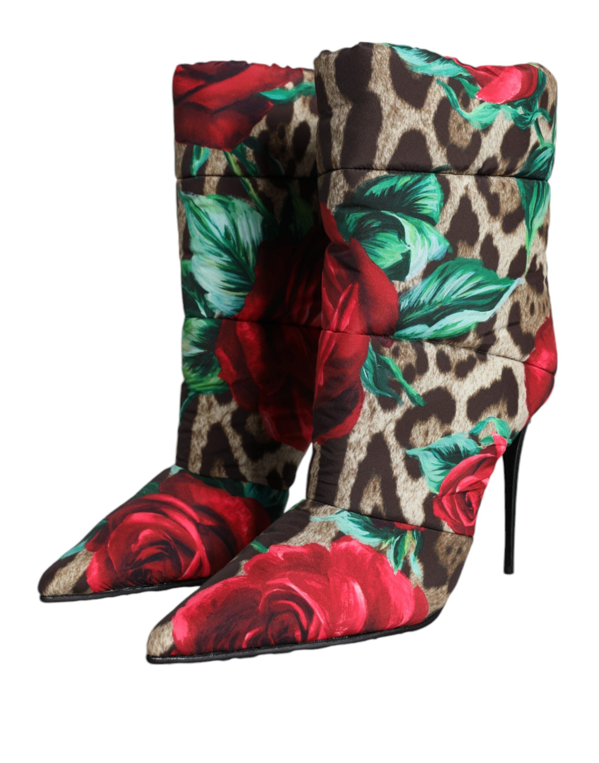 Dolce &amp; Gabbana Mehrfarbige Leoparden-Rosen-Stiefel bis zur Wade