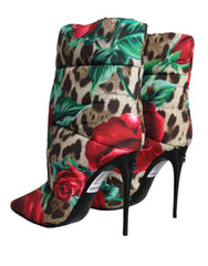 Dolce &amp; Gabbana Mehrfarbige Leoparden-Rosen-Stiefel bis zur Wade