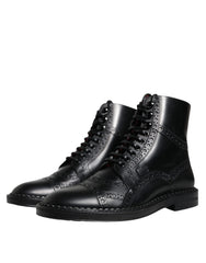 Bottes Dolce &amp; Gabbana en cuir noir à lacets mi-mollet