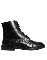 Bottes Dolce &amp; Gabbana en cuir noir à lacets mi-mollet