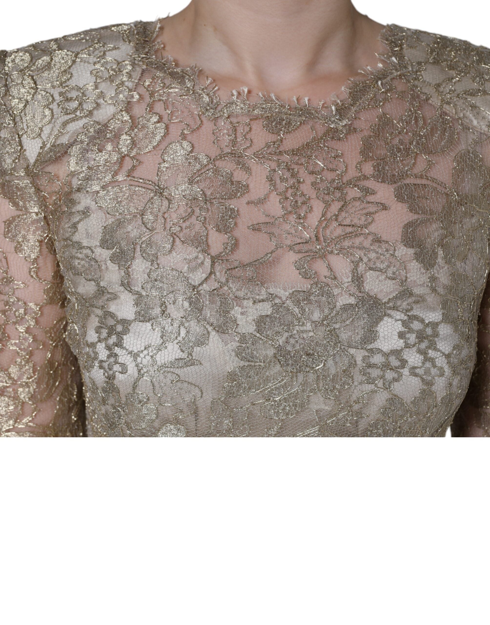 Dolce &amp; Gabbana Minikleid aus goldfarbenem Etuikleid mit floraler Spitze in A-Linie