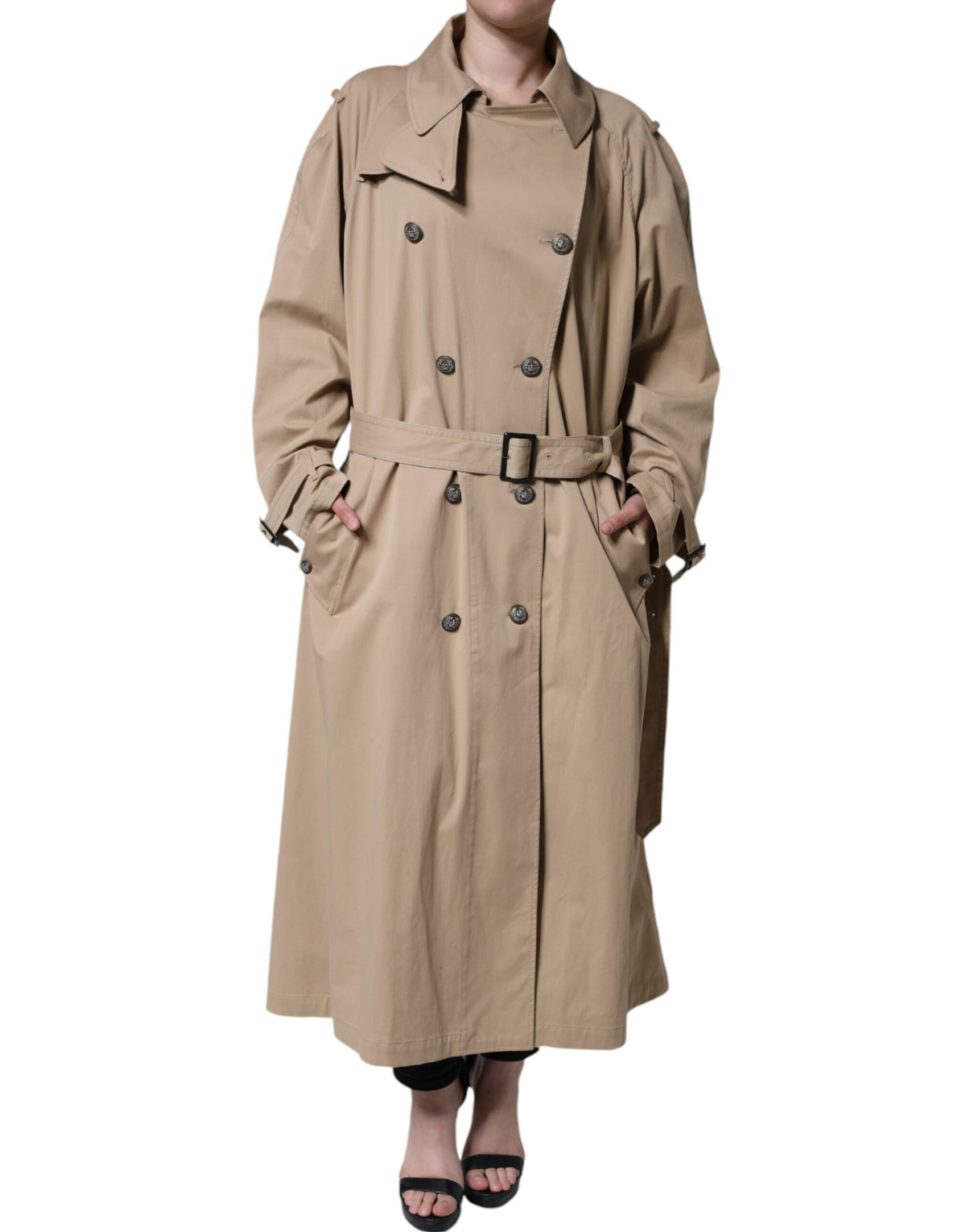 Dolce &amp; Gabbana Khakifarbener zweireihiger Trenchcoat