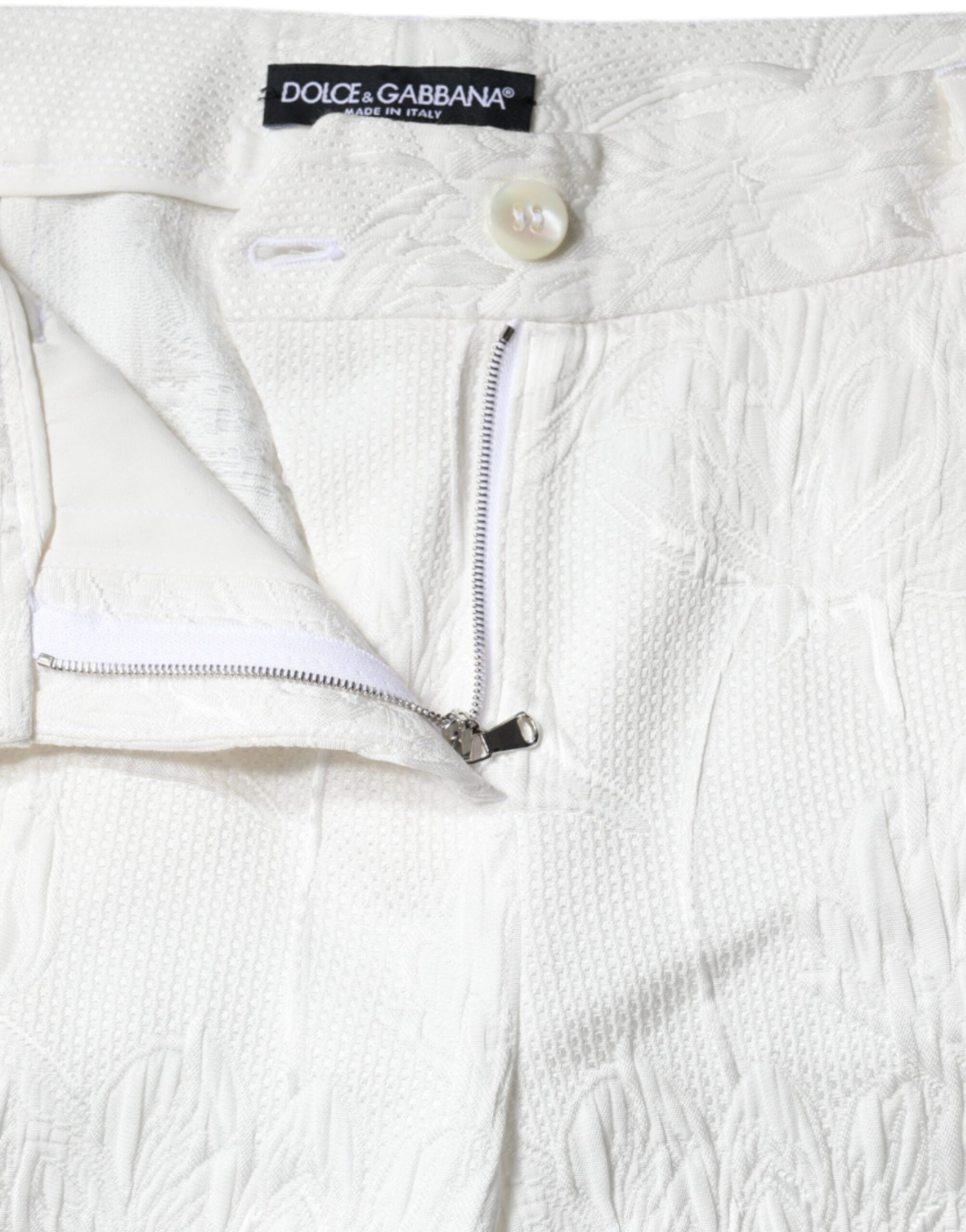 Dolce &amp; Gabbana Weiße, geblümte Brokat-Baumwollhose (Cropped)