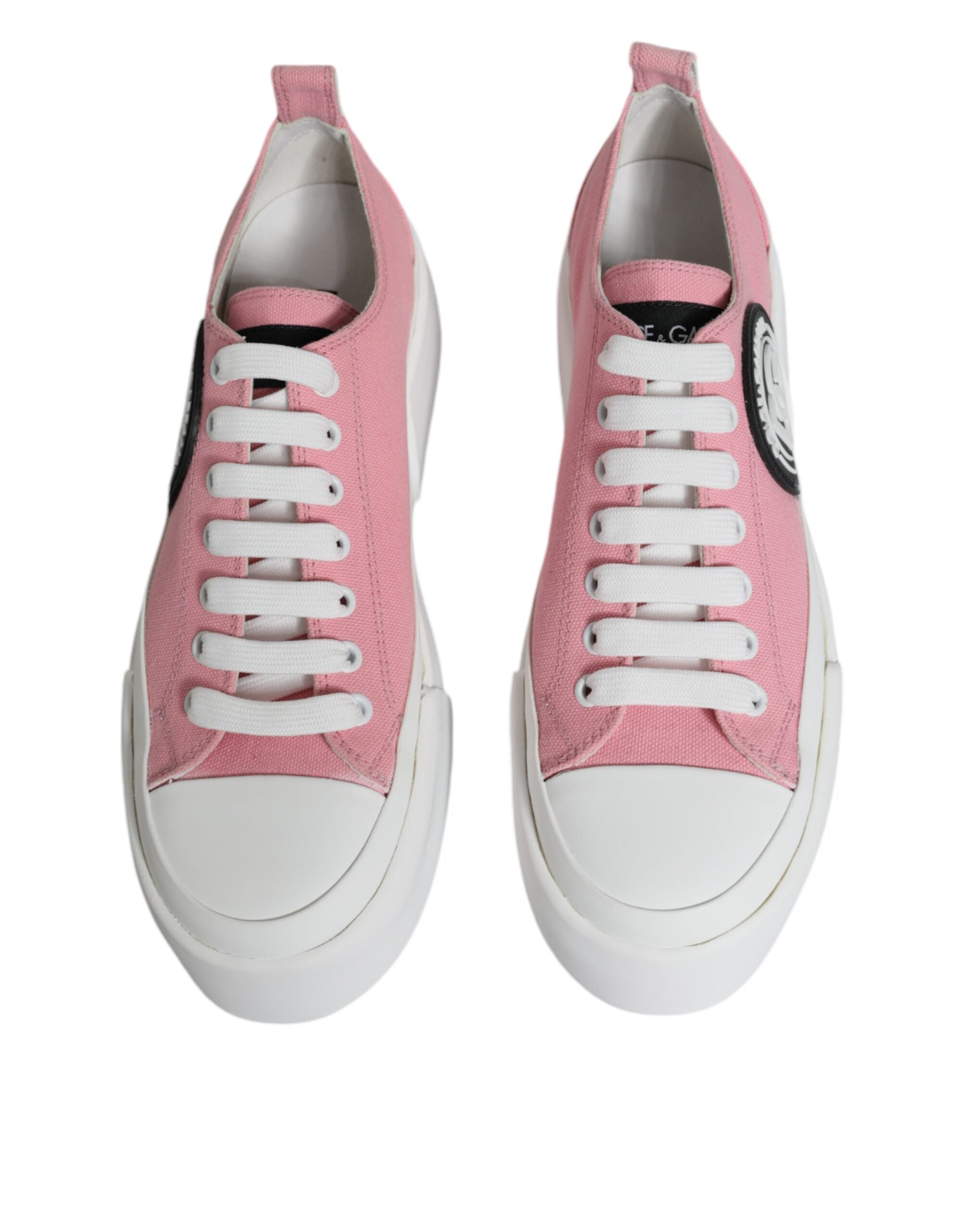 Dolce &amp; Gabbana Pink White Canvas Logo Low Top Sneakers Schuhe