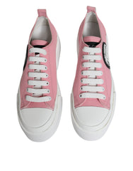 Dolce &amp; Gabbana Pink White Canvas Logo Low Top Sneakers Schuhe