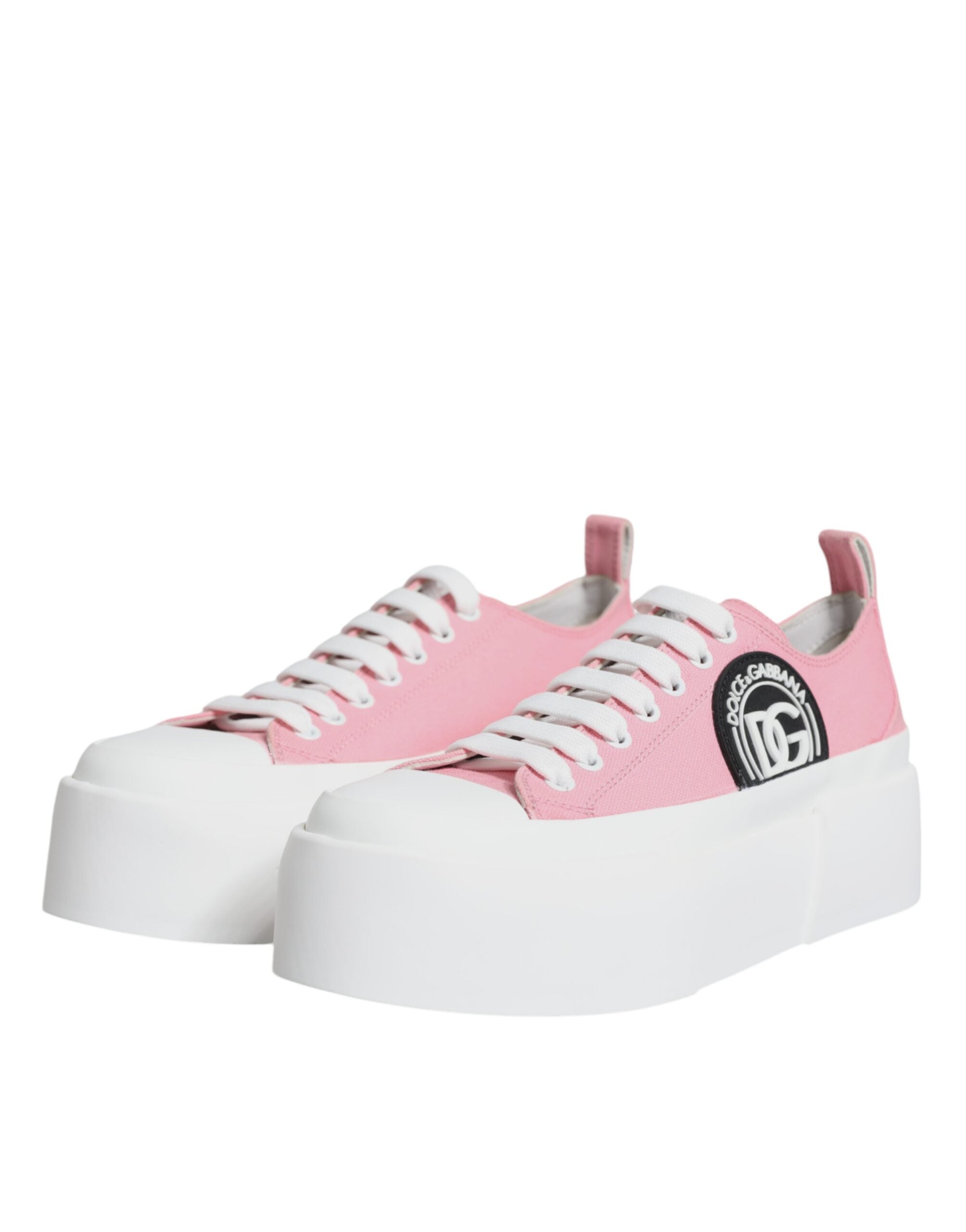 Dolce &amp; Gabbana Pink White Canvas Logo Low Top Sneakers Schuhe