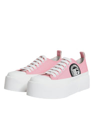 Dolce &amp; Gabbana Pink White Canvas Logo Low Top Sneakers Schuhe