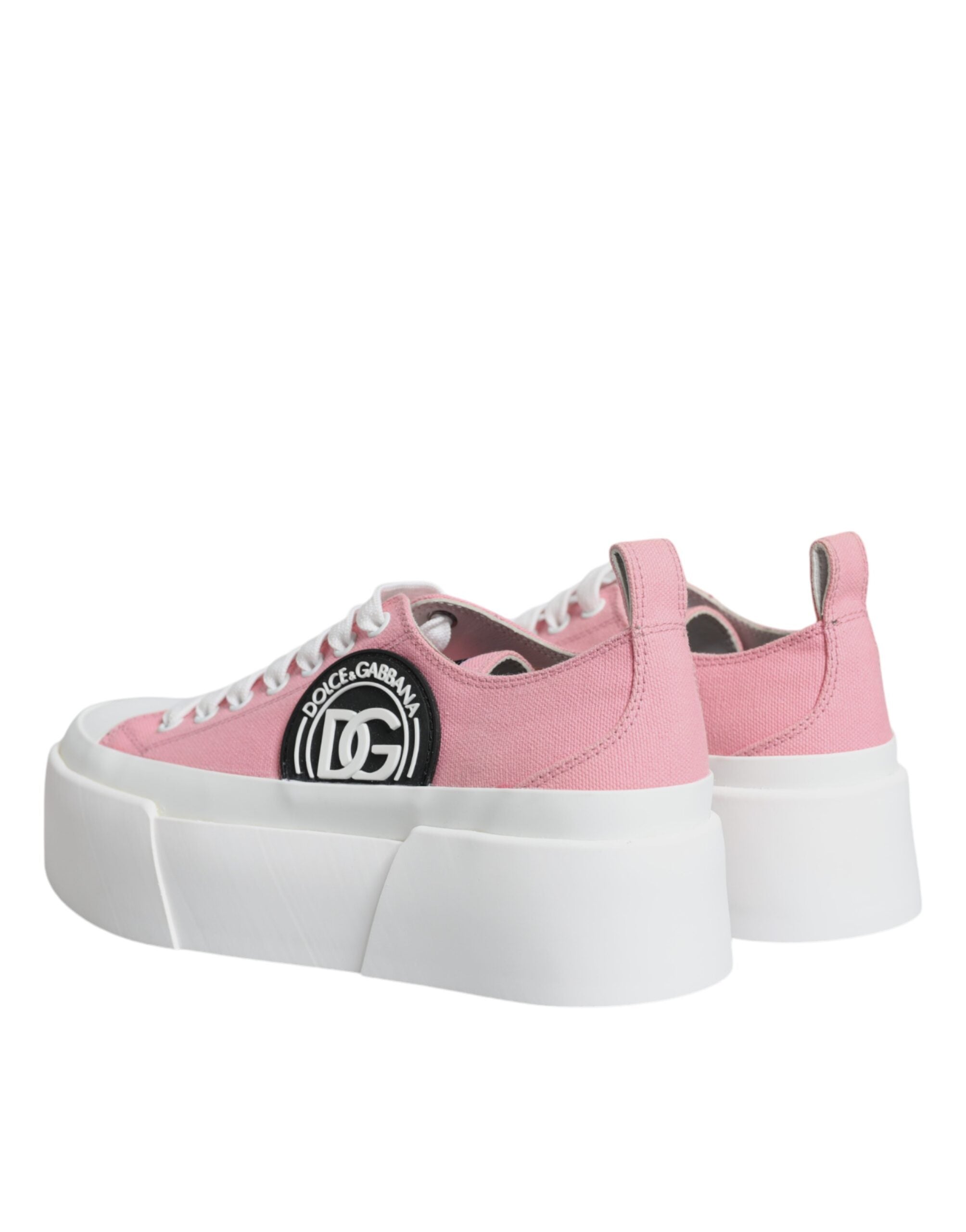 Dolce &amp; Gabbana Pink White Canvas Logo Low Top Sneakers Schuhe