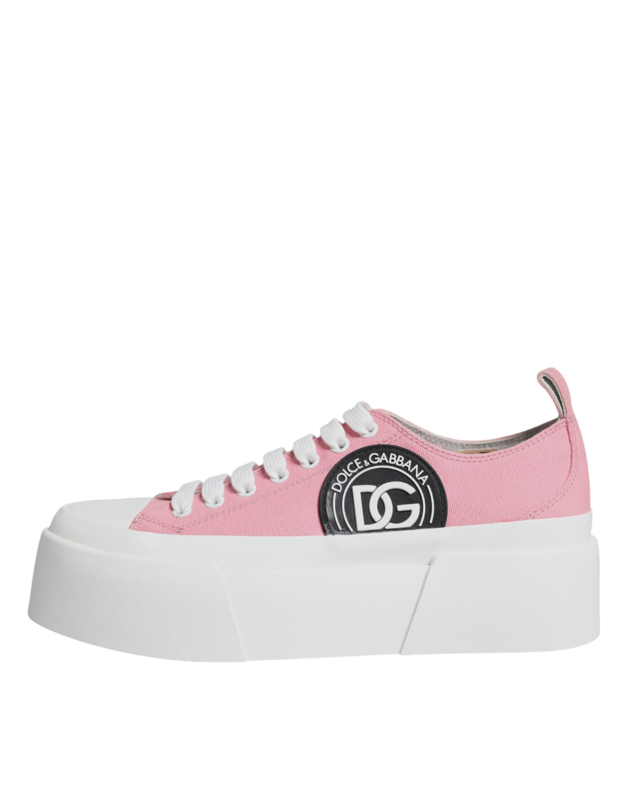 Dolce &amp; Gabbana Pink White Canvas Logo Low Top Sneakers Schuhe