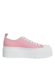 Dolce &amp; Gabbana Pink White Canvas Logo Low Top Sneakers Schuhe