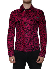 Dolce &amp; Gabbana Jacke mit Fuchsia-Leopardenmuster, Knopfleiste und Kragen
