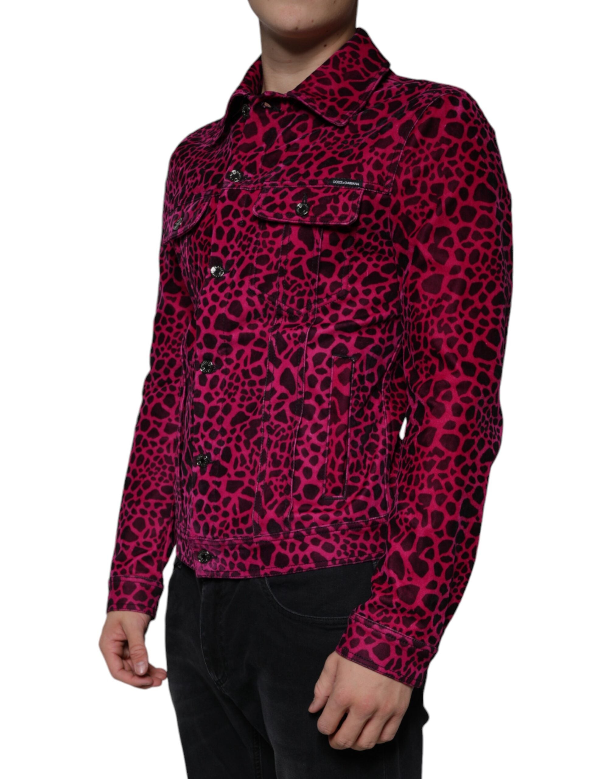 Dolce &amp; Gabbana Jacke mit Fuchsia-Leopardenmuster, Knopfleiste und Kragen