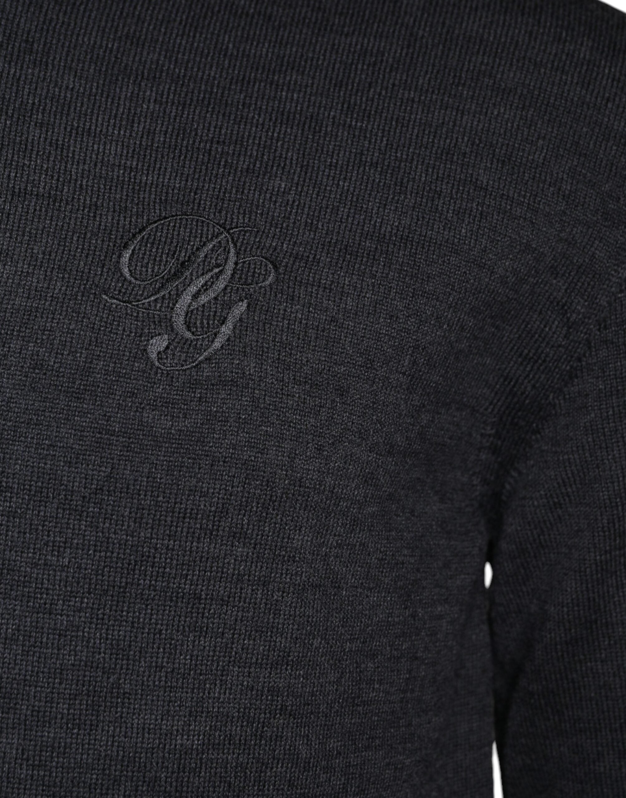 Dolce &amp; Gabbana Pullover aus dunkelgrauer Wolle mit Rundhalsausschnitt