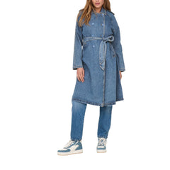 Nur blauer Baumwoll-Trenchcoat