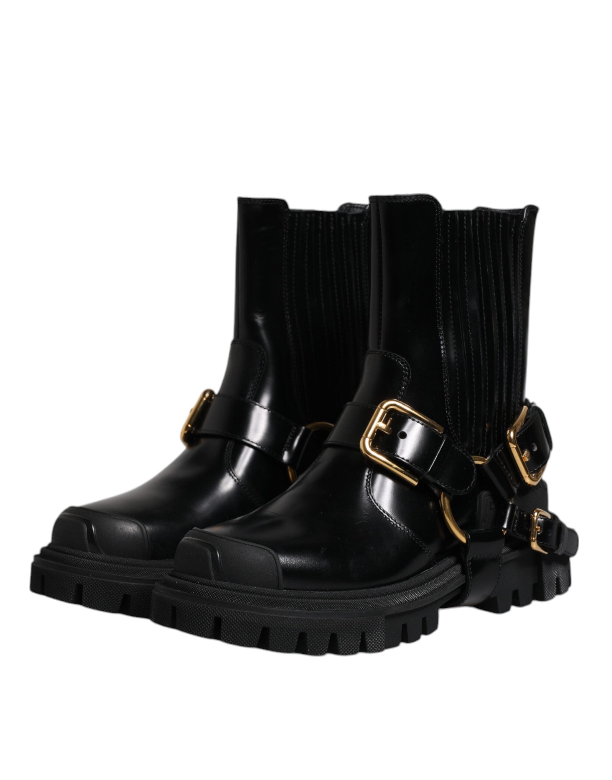 Bottes de randonnée Dolce &amp; Gabbana en cuir noir stretch à enfiler