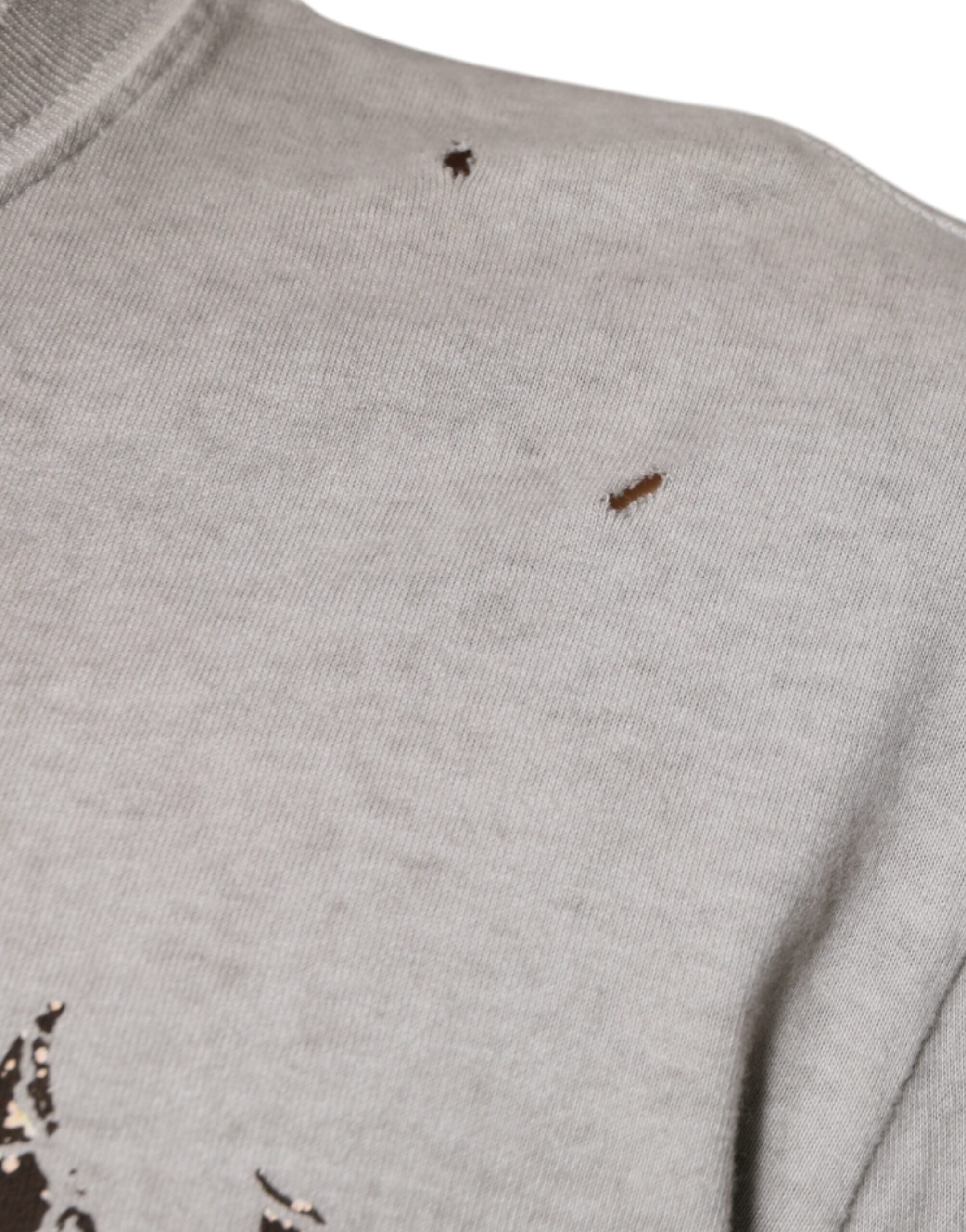 Dolce &amp; Gabbana grauer bedruckter Baumwollpullover mit Rundhalsausschnitt