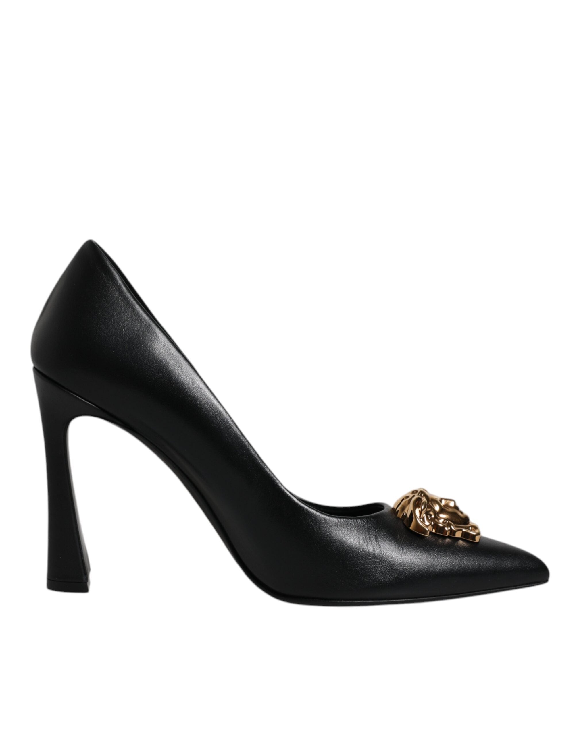 Escarpins Versace en cuir noir avec plaque logo