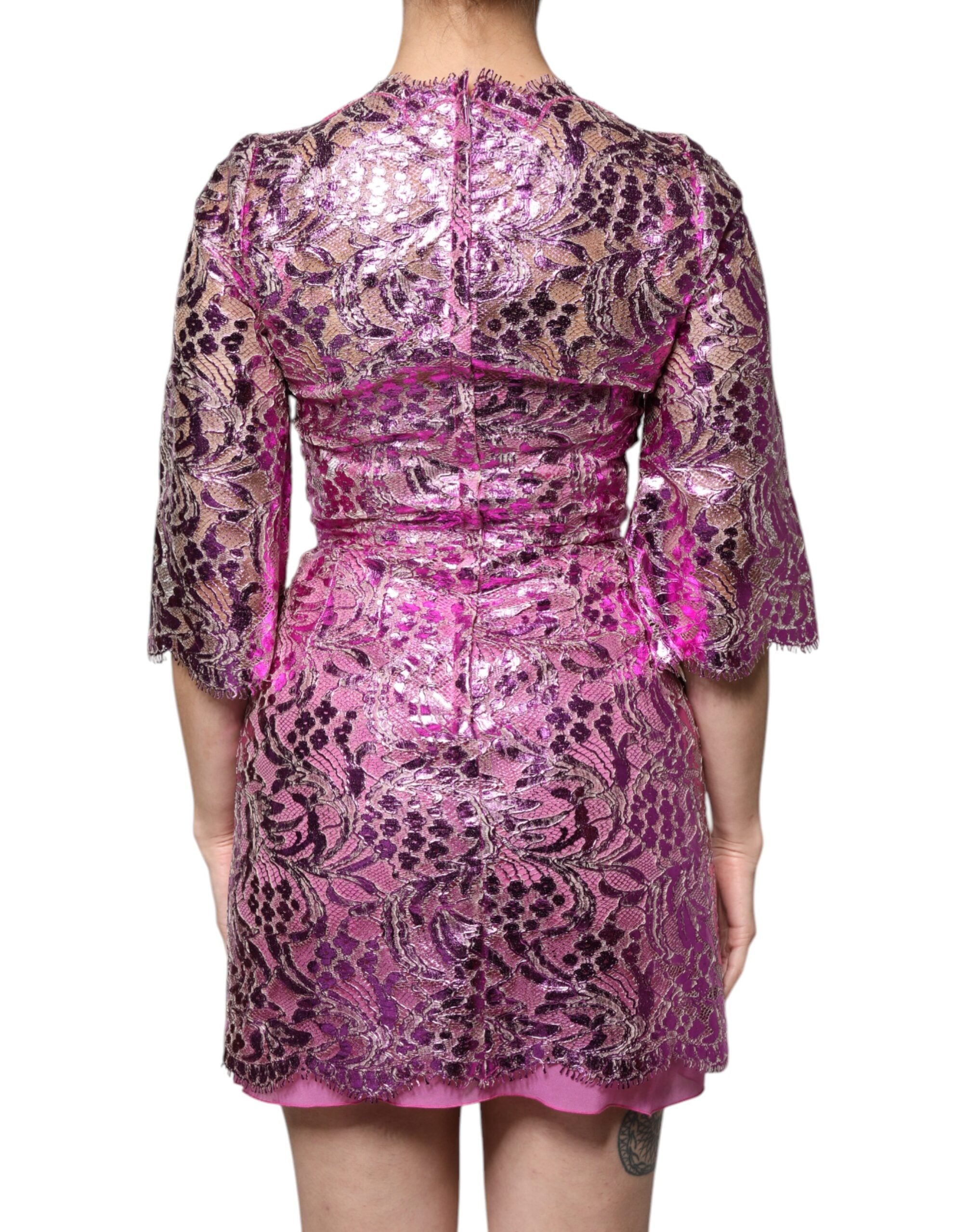Robe fourreau mini Dolce &amp; Gabbana fuchsia métallisée à imprimé floral
