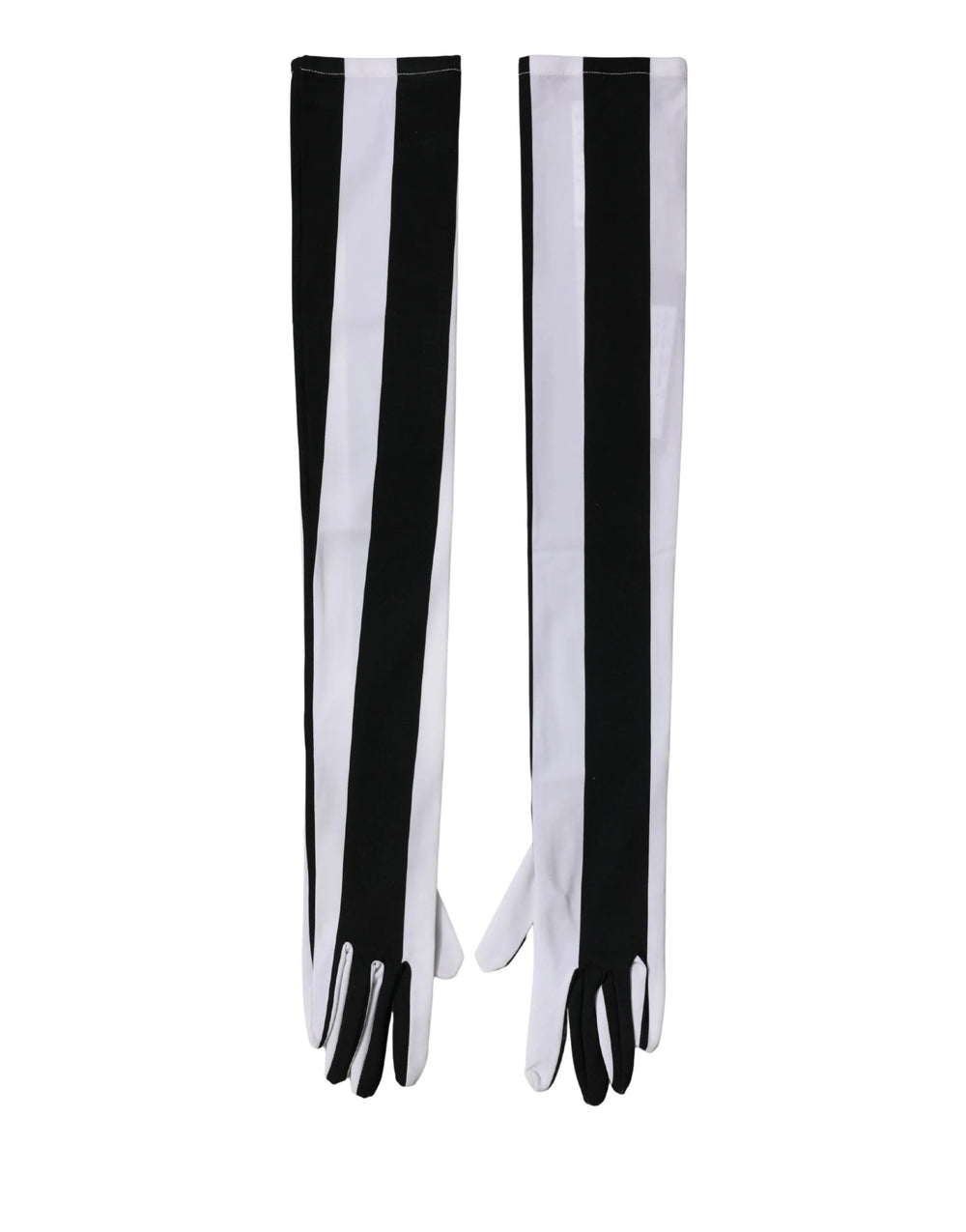 Dolce & Gabbana Black White Stripes Nylon Elbow Length Women Gloves - 7|S