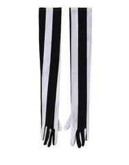 Dolce & Gabbana Black White Stripes Nylon Elbow Length Women Gloves - 7|S