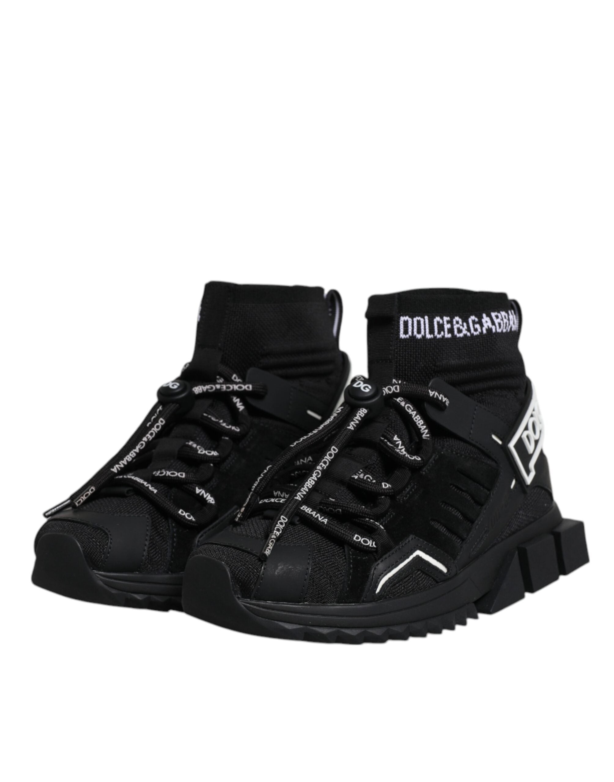 Dolce &amp; Gabbana Schwarze Sorrento Socken Logo Sneakers Schuhe