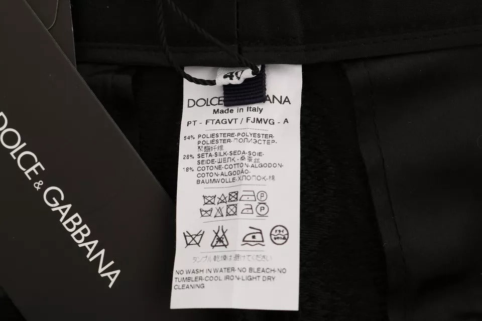 Dolce &amp; Gabbana Schwarze Hose mit hohem Bund und floralem Brokatmuster