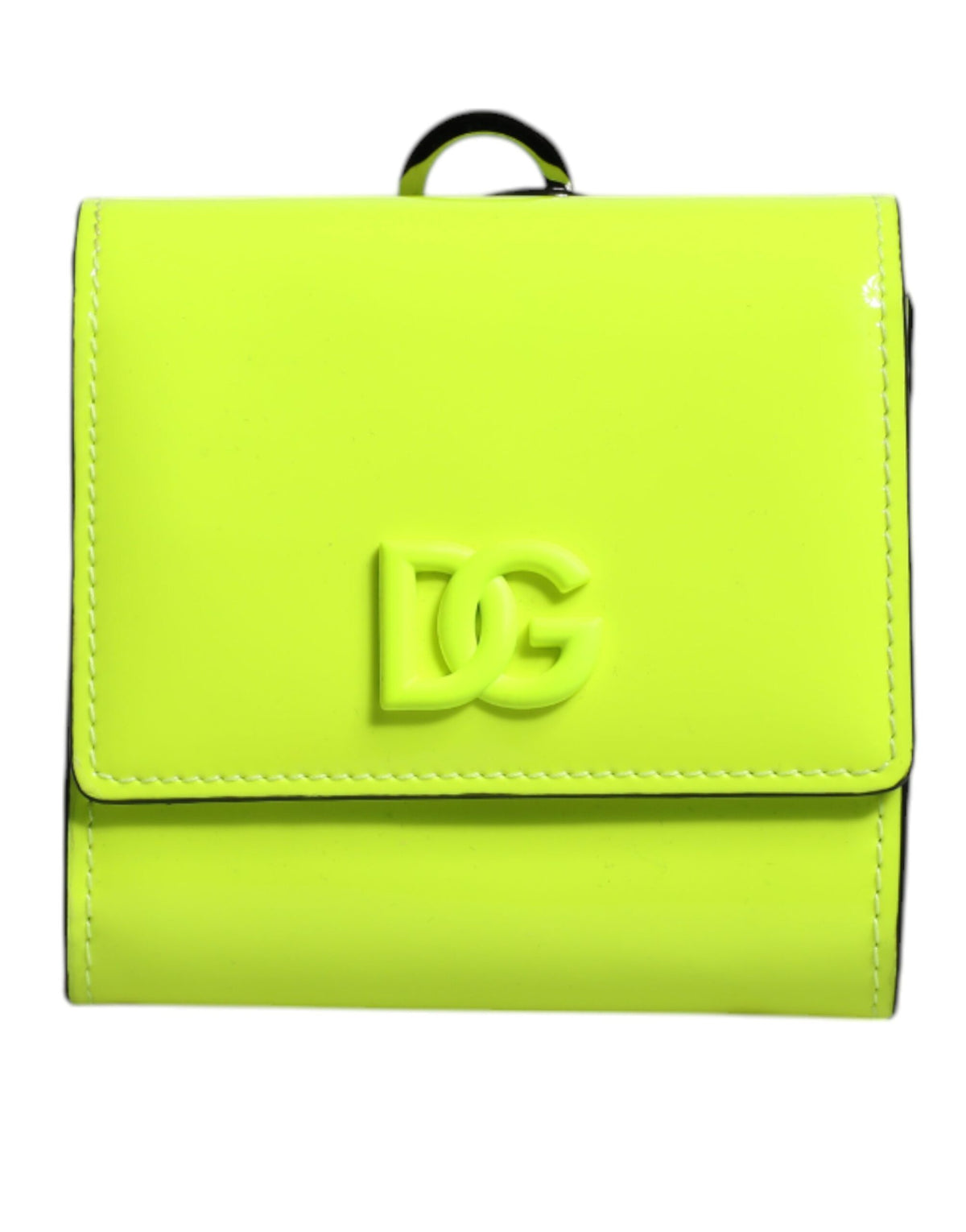 Portefeuille Dolce &amp; Gabbana jaune et vert à deux volets avec logo DG et cordon tour de cou, porte-cartes