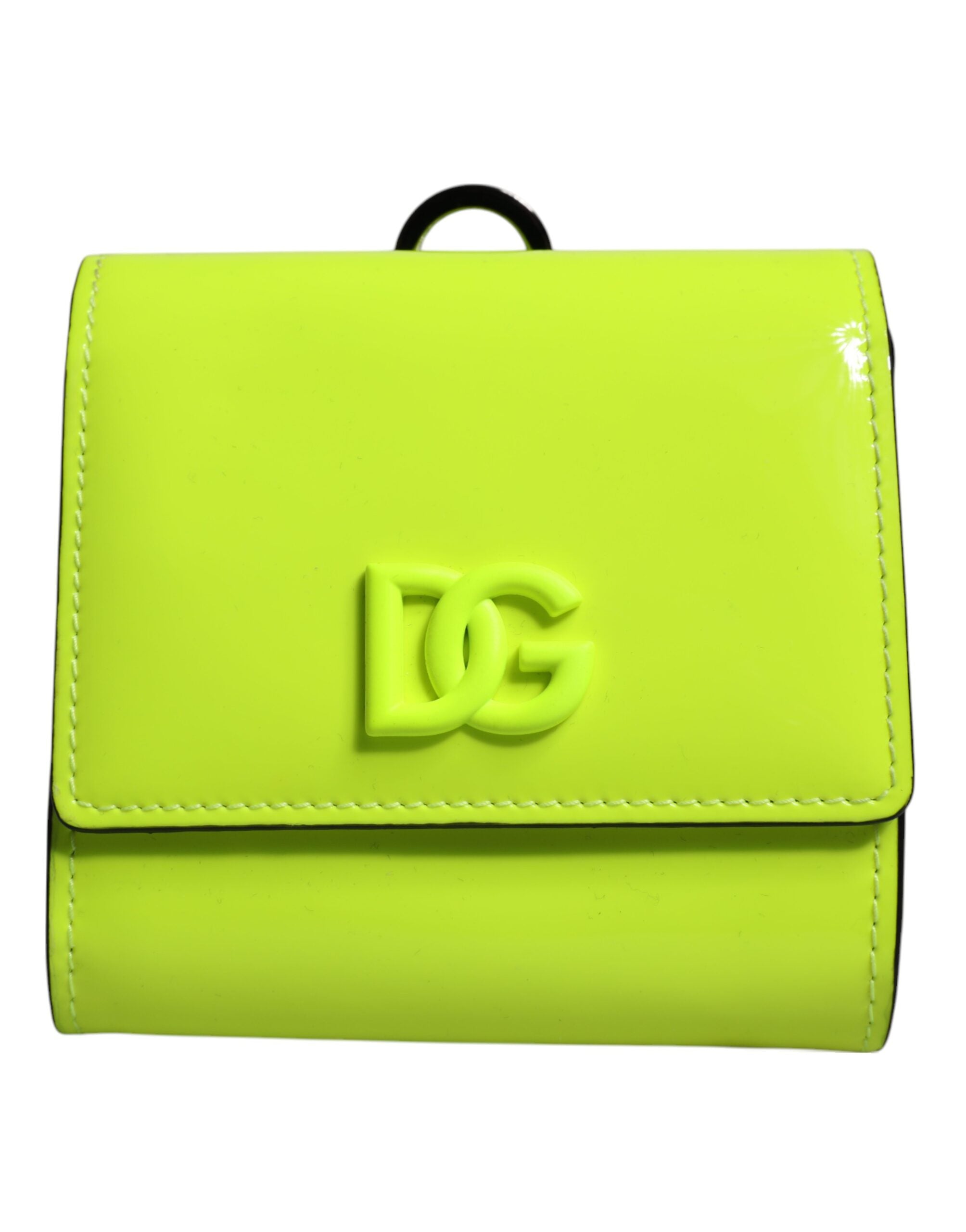 Portefeuille Dolce &amp; Gabbana jaune et vert à deux volets avec logo DG et cordon tour de cou, porte-cartes