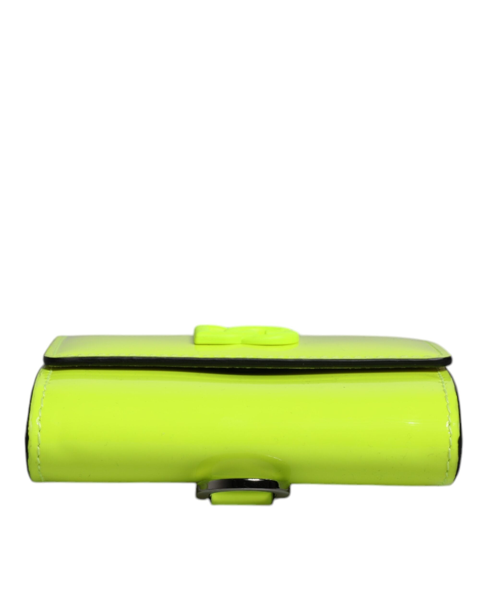 Portefeuille Dolce &amp; Gabbana jaune et vert à deux volets avec logo DG et cordon tour de cou, porte-cartes