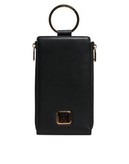 Dolce &amp; Gabbana Schwarzes Leder-Logo-Etui mit Nackenriemen, Karten- und Münztasche