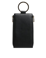 Dolce &amp; Gabbana Schwarzes Leder-Logo-Etui mit Nackenriemen, Karten- und Münztasche