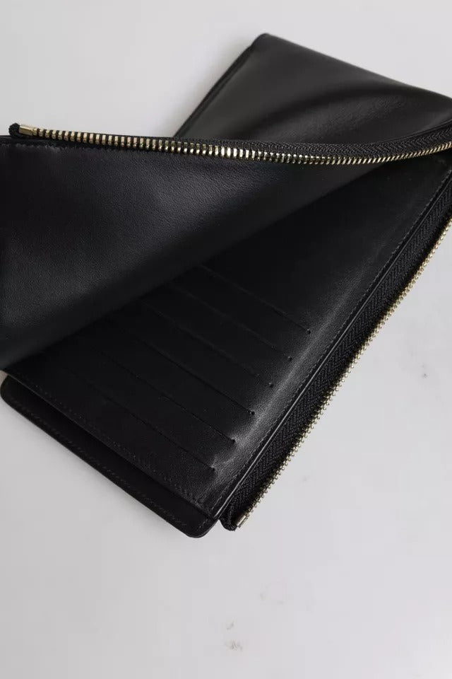 Dolce &amp; Gabbana Schwarzes Leder-Logo-Etui mit Nackenriemen, Karten- und Münztasche