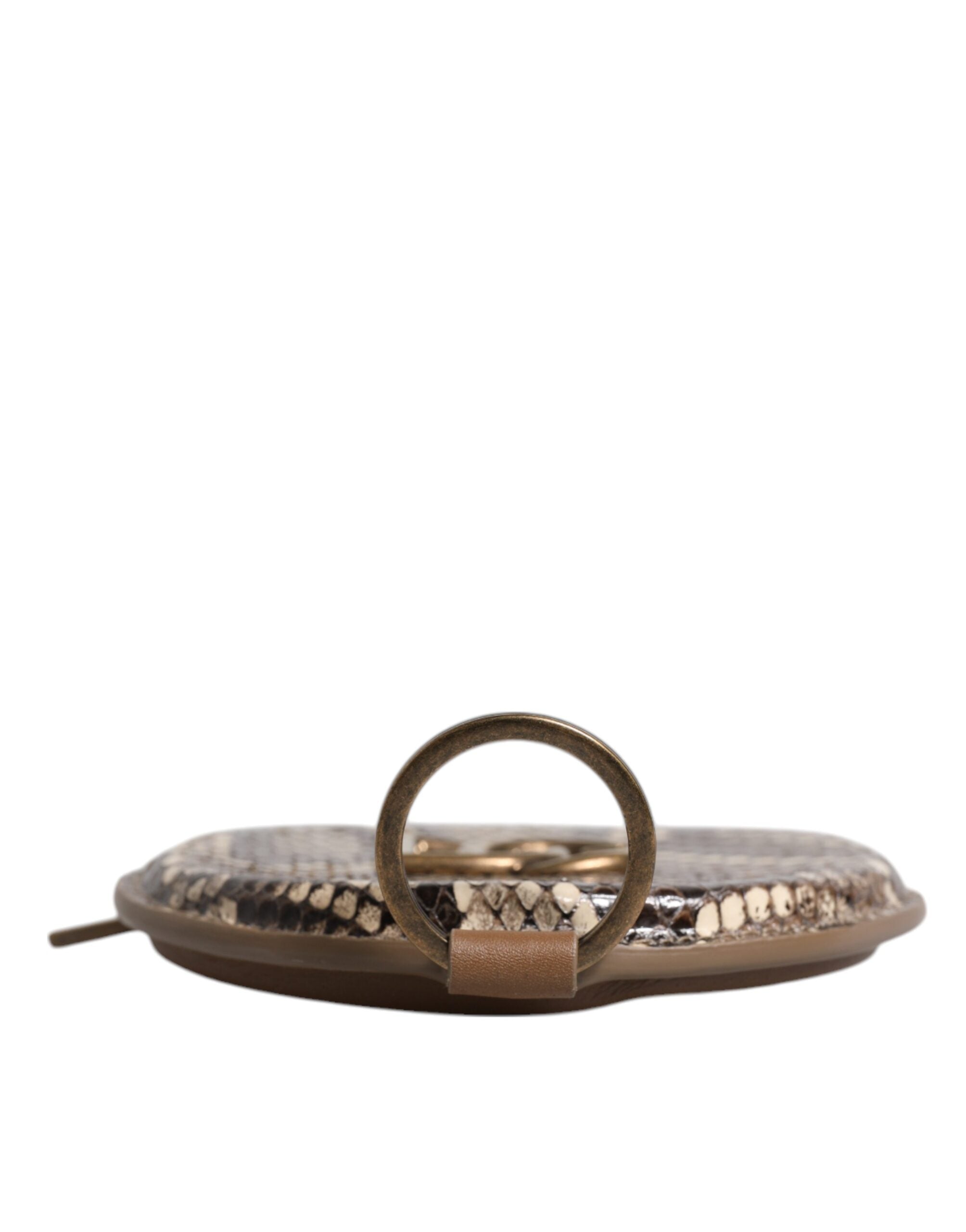 Porte-monnaie rond en cuir marron Dolce &amp; Gabbana avec logo DG et cordon