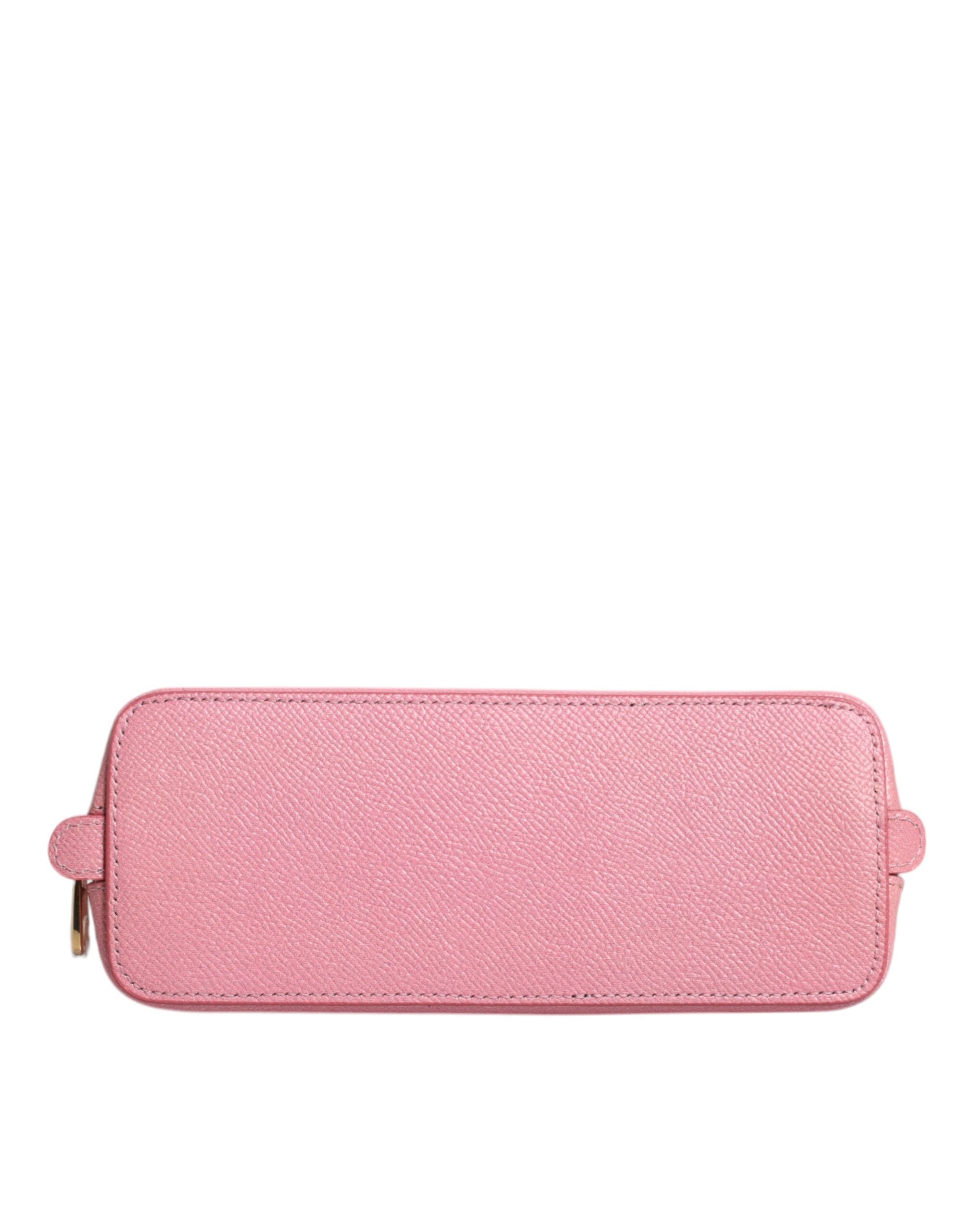 Pochette portefeuille Dolce &amp; Gabbana en cuir rose avec logo DG et fermeture éclair
