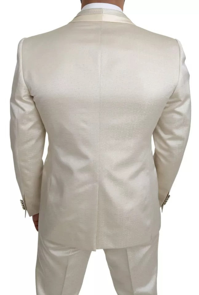 Dolce &amp; Gabbana Costume châle 3 pièces en laine beige crème SICILIA