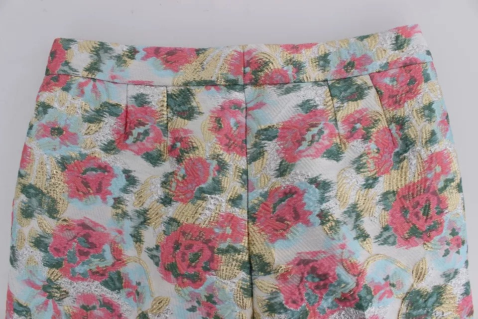 Dolce &amp; Gabbana Hose aus weiß-rosa geblümtem Brokat