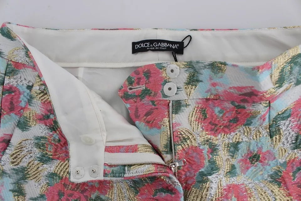 Dolce &amp; Gabbana Hose aus weiß-rosa geblümtem Brokat