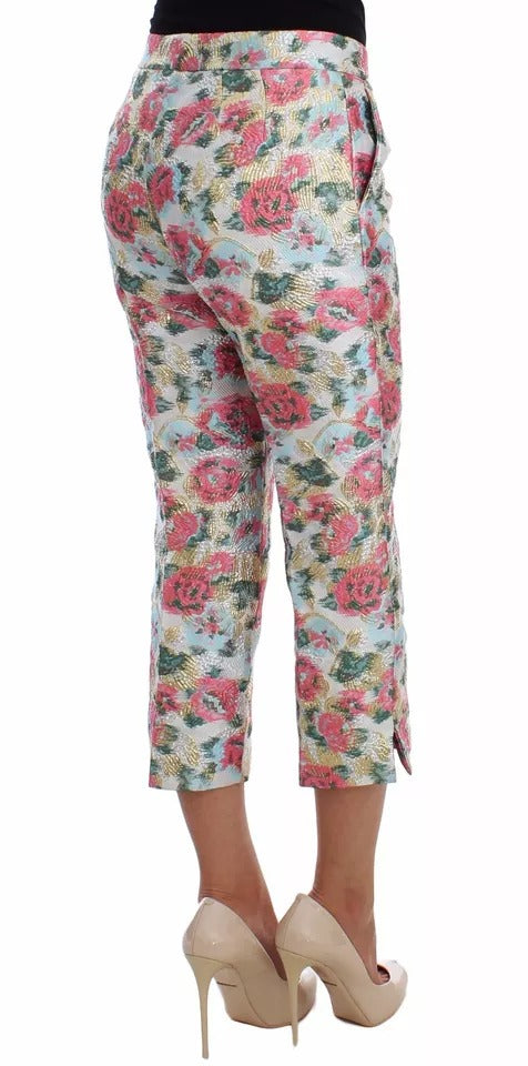 Dolce &amp; Gabbana Hose aus weiß-rosa geblümtem Brokat