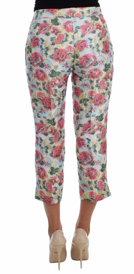 Dolce &amp; Gabbana Hose aus weiß-rosa geblümtem Brokat