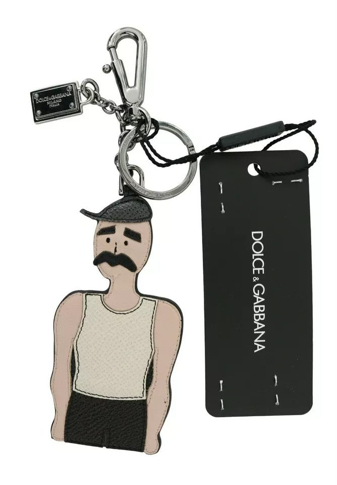 Porte-clés Dolce &amp; Gabbana en cuir noir avec logo pêcheur