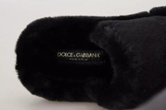 Dolce & Gabbana Black Polyester Faux Fur Mens Flats Sandals Shoes