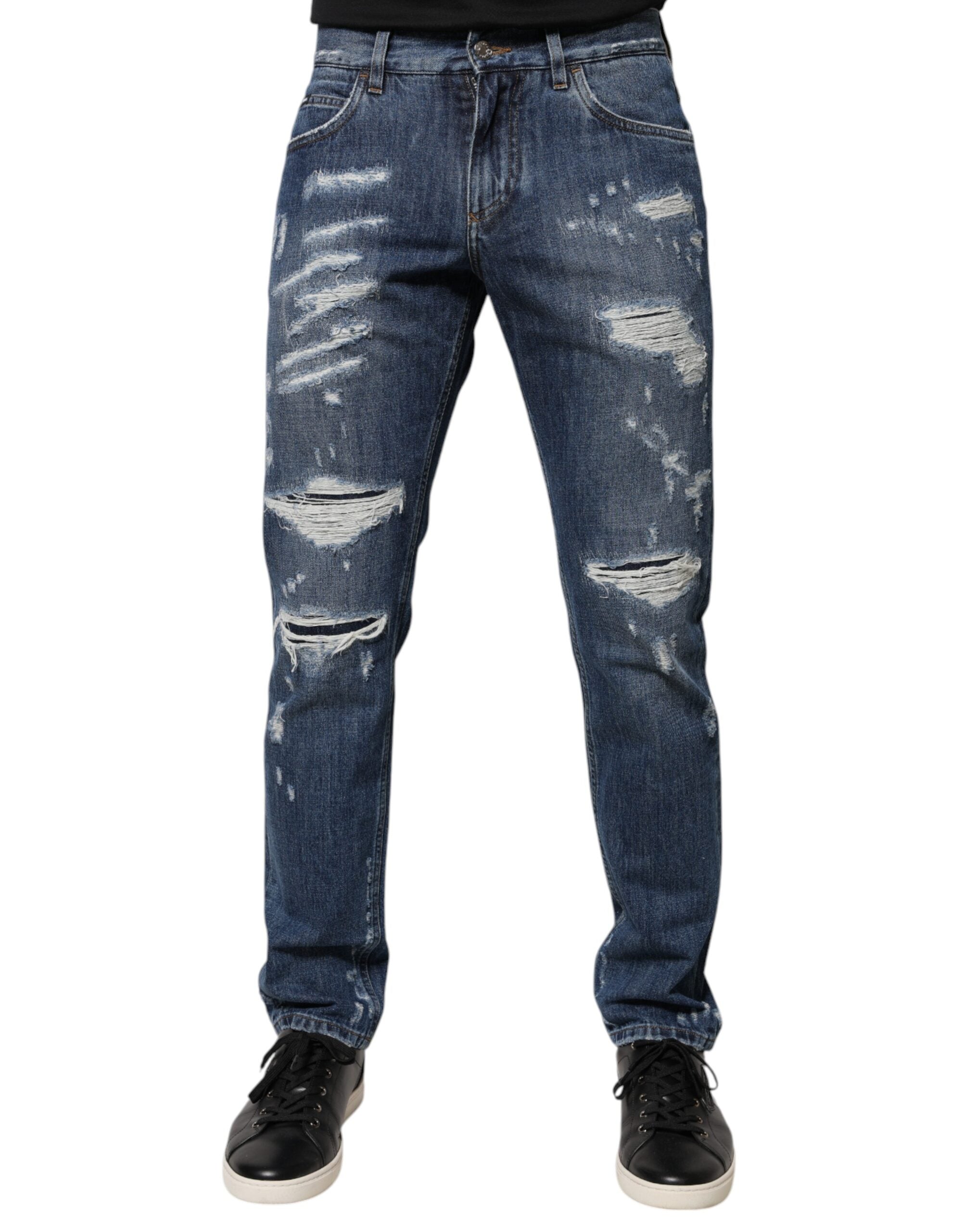 Jeans skinny in denim di cotone strappato blu Dolce & Gabbana