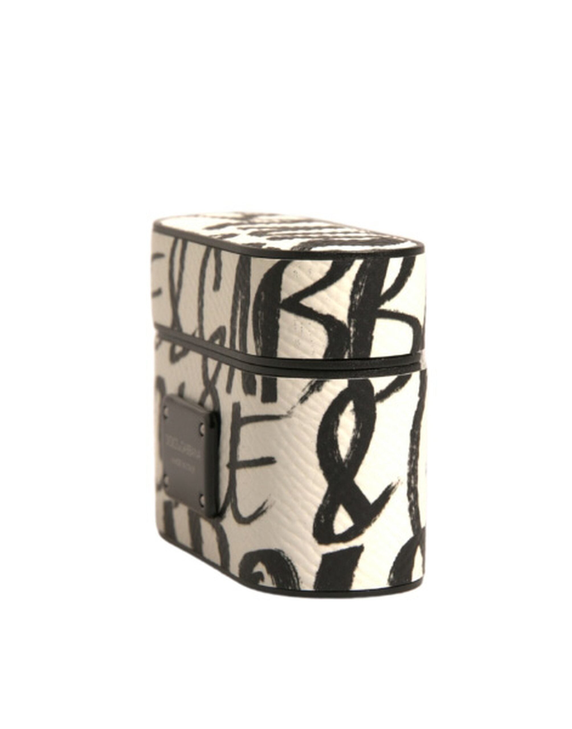 Étui pour AirPods Dolce &amp; Gabbana en cuir noir et blanc avec logo en relief.