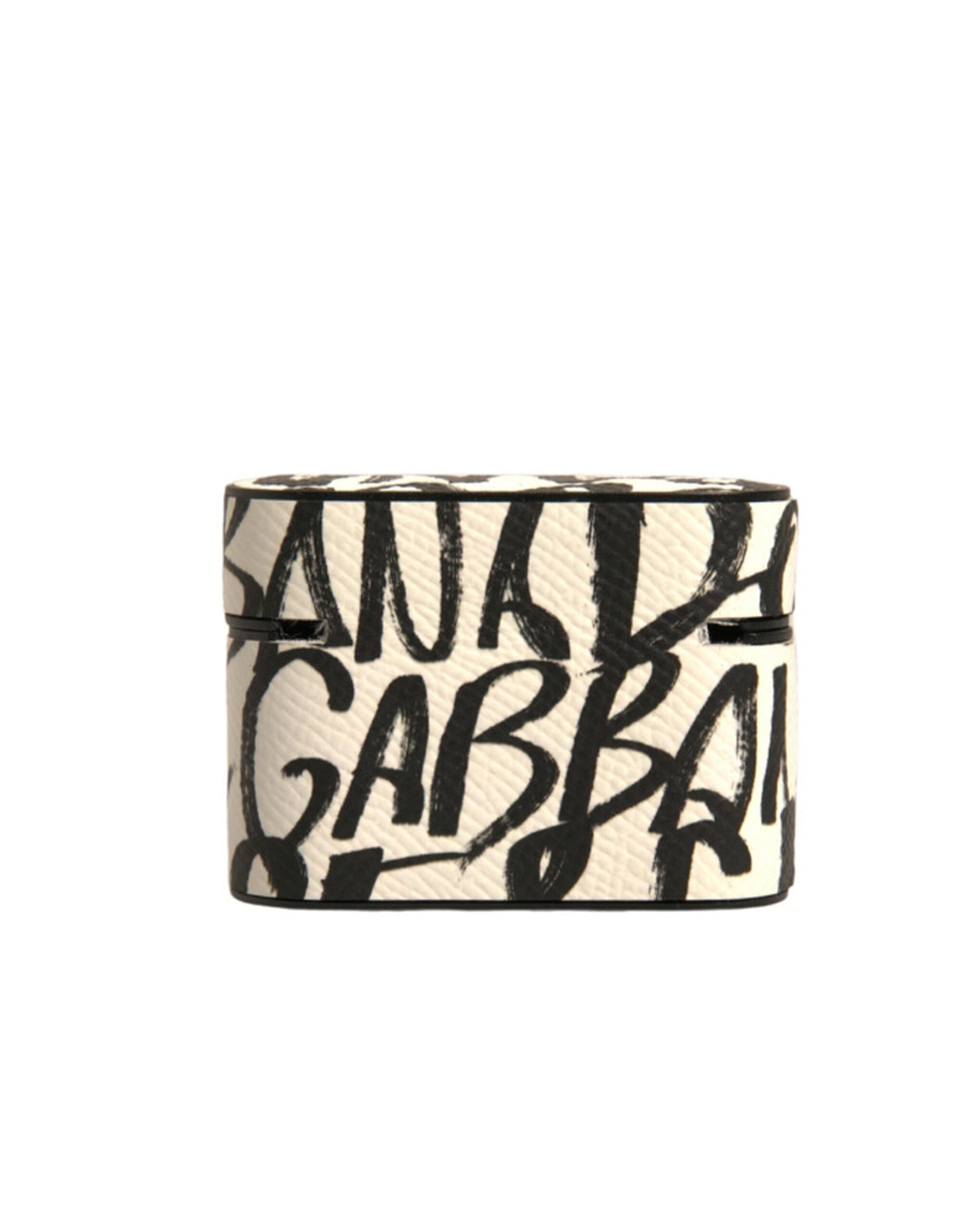 Étui pour AirPods Dolce &amp; Gabbana en cuir noir et blanc avec logo en relief.