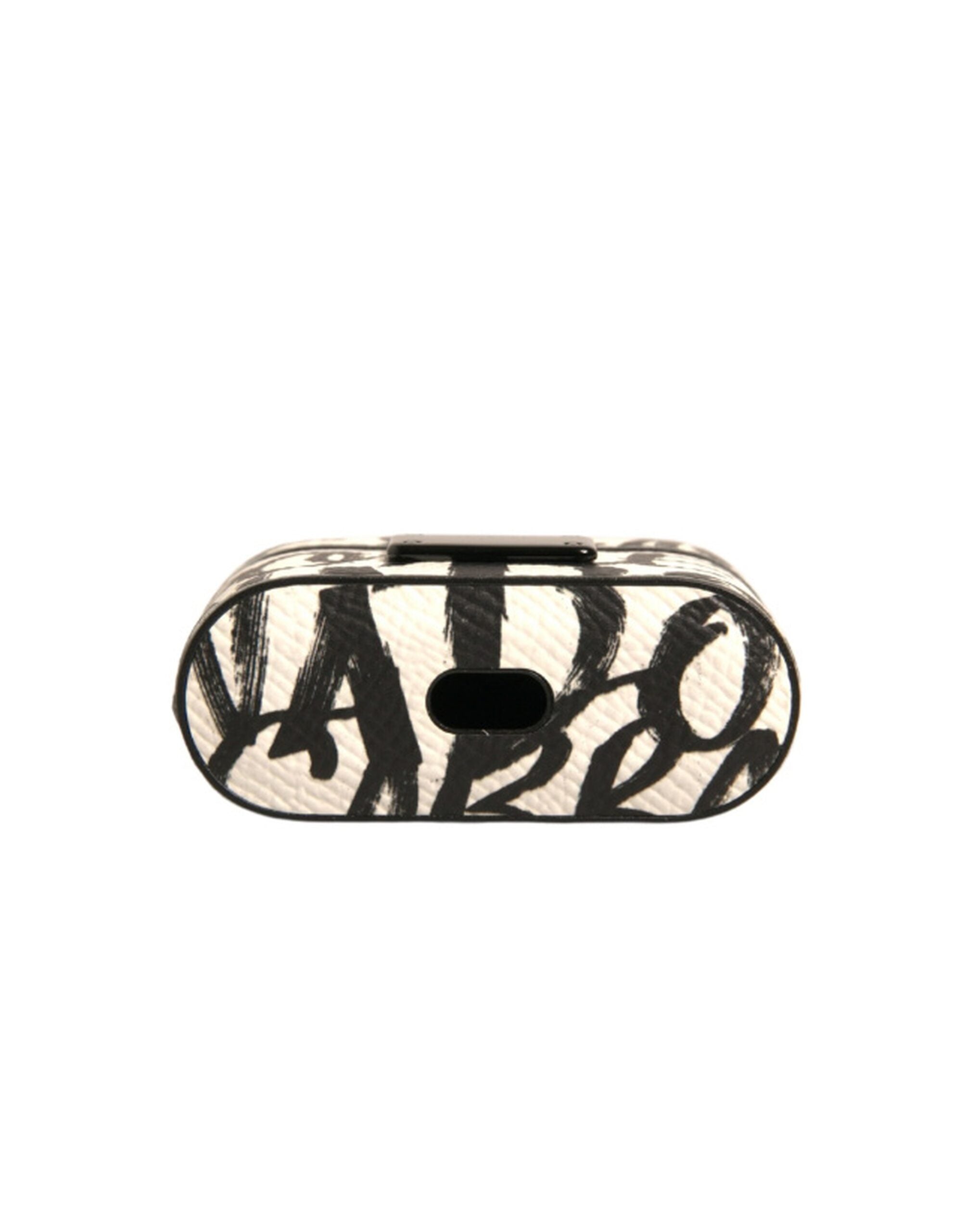 Étui pour AirPods Dolce &amp; Gabbana en cuir noir et blanc avec logo en relief.