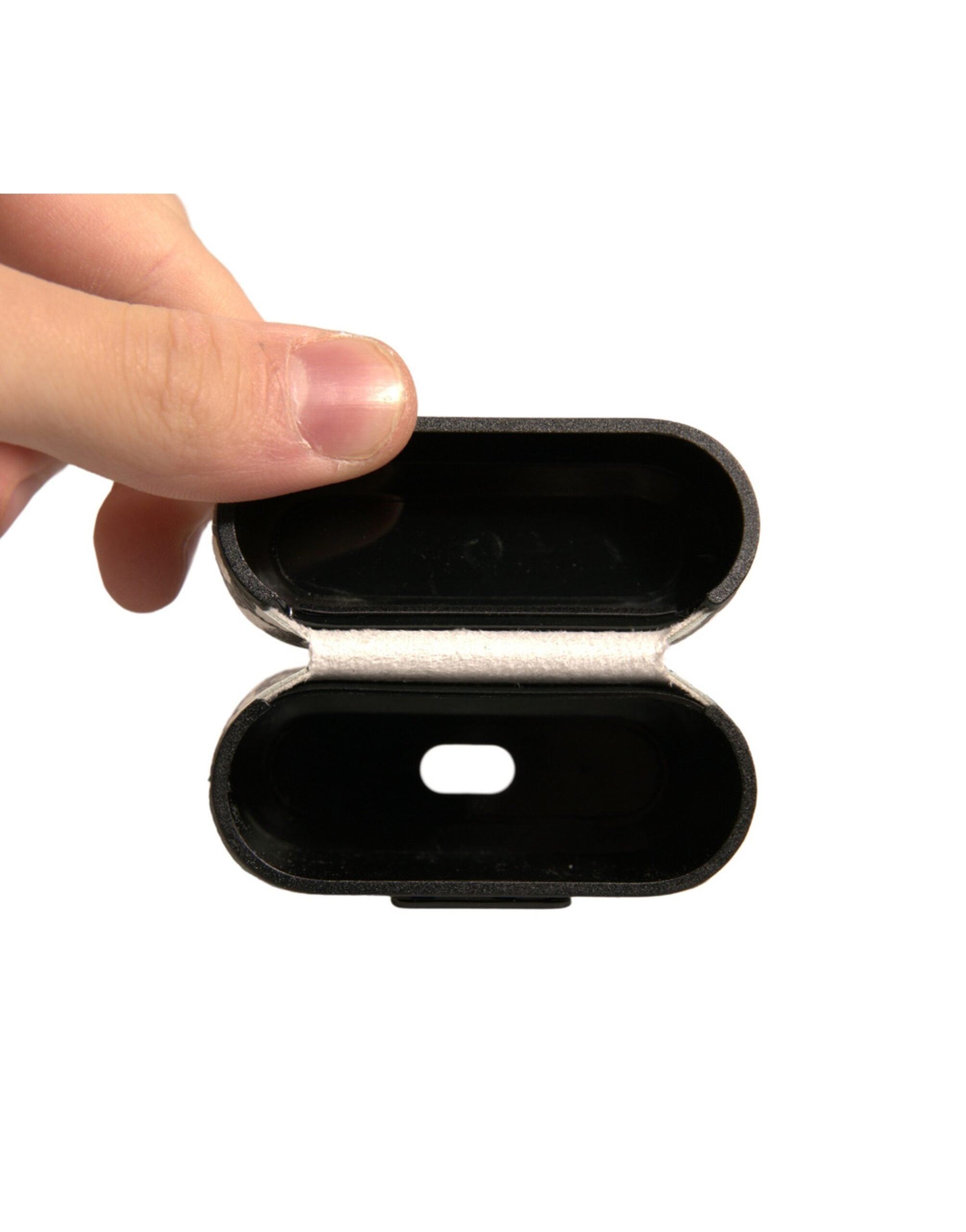 Étui pour AirPods Dolce &amp; Gabbana en cuir noir et blanc avec logo en relief.